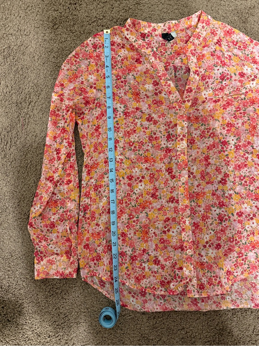 Kut from the Kloth Sheer Floral Button-Front Blouse - Pink & Orange - Picture 8 of 9